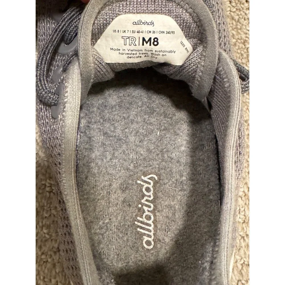 Allbirds‎ Men's Tree Runner Gray Mist Shoes Everyday Sneakers Size 8 Washable